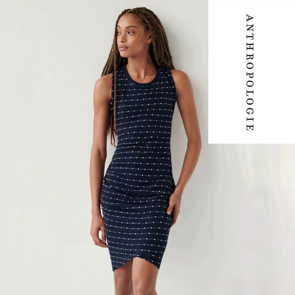 Anthropologie Caryn Black & White Polka Dot Mini Dress - Picture 1 of 12